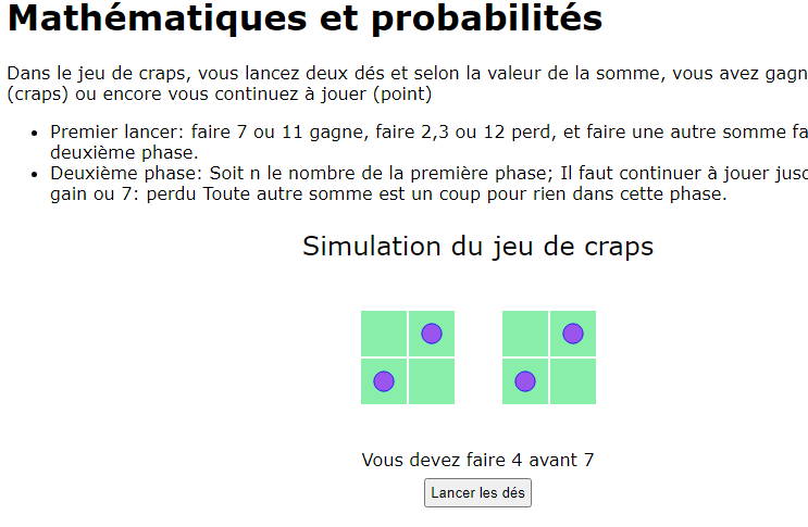 Etude du jeu de Craps